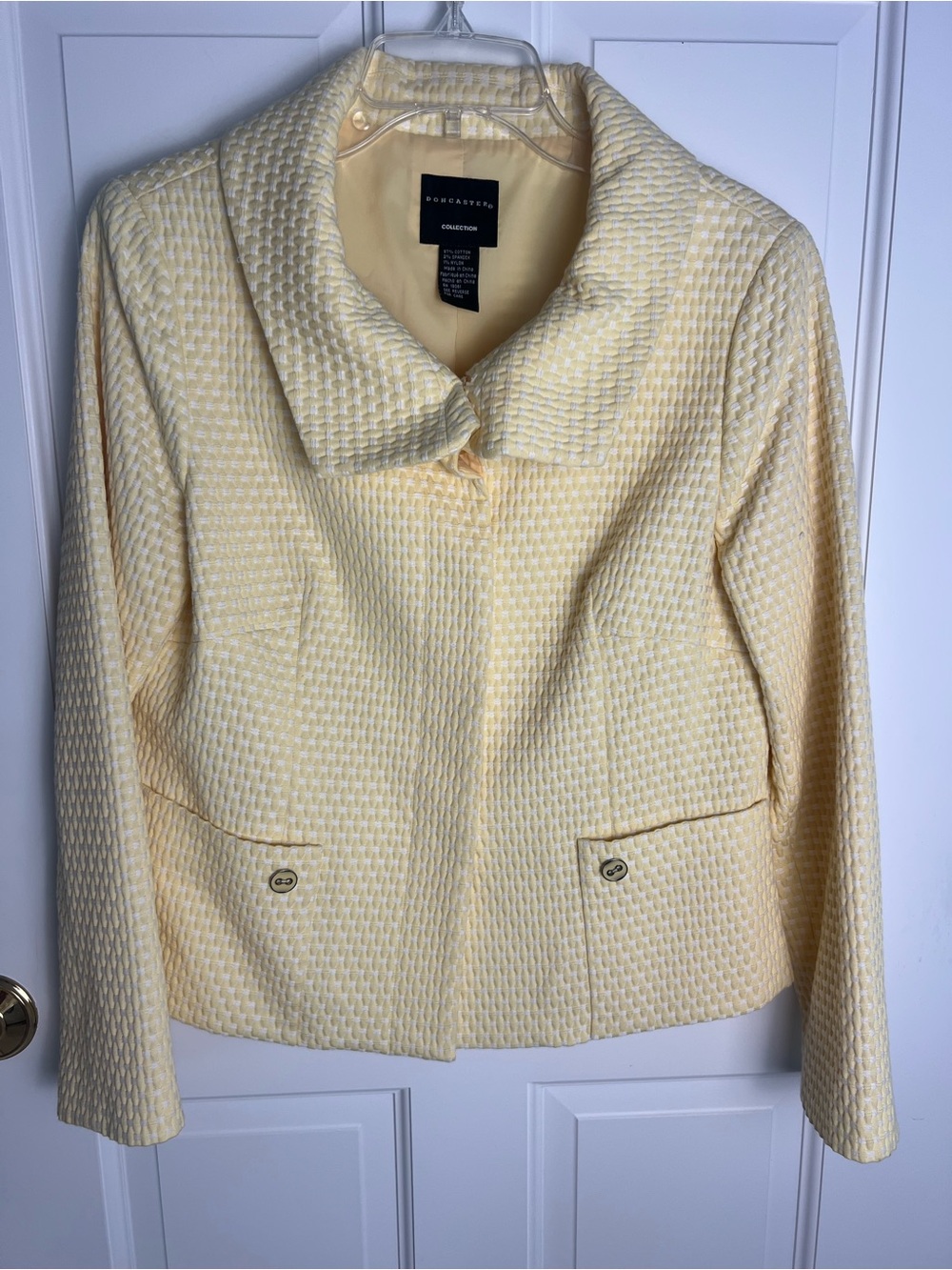 Doncaster Butter Yellow and White Textured Button-Front Blazer
